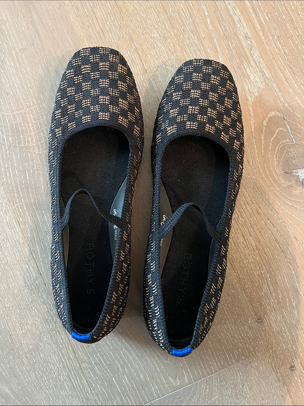 Rothy's Black and Tan Checker Slip-On Ballet Flats. Size 9.